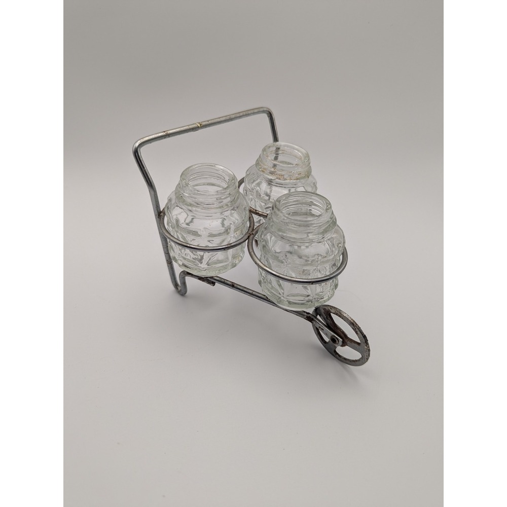 Vtg 1970s Salt Pepper Shakers Sugar Jar Metal Cart Caddy Wheelbarrow Farmhouse